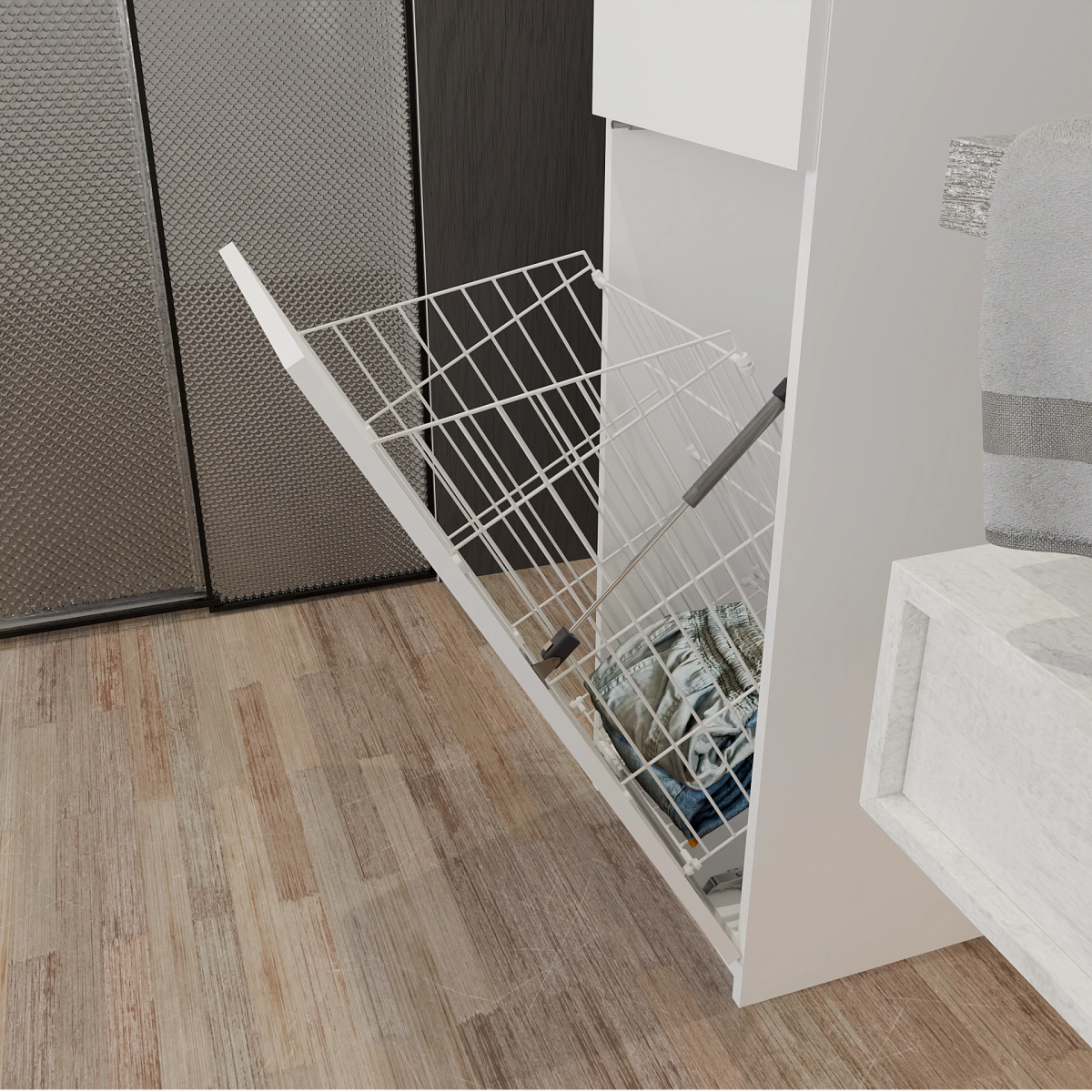 Шкаф-пенал с корзиной для белья Япет Белый 